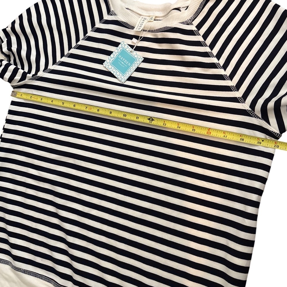 Hayden Los Angeles Womens Navy White Striped Short Sleeve Raglan Sweatshirt S - Picture 3 of 7
